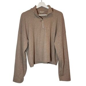 Madewell Women's Large L Tan Beige Ribbed Quarter Zip Pullover Sweater